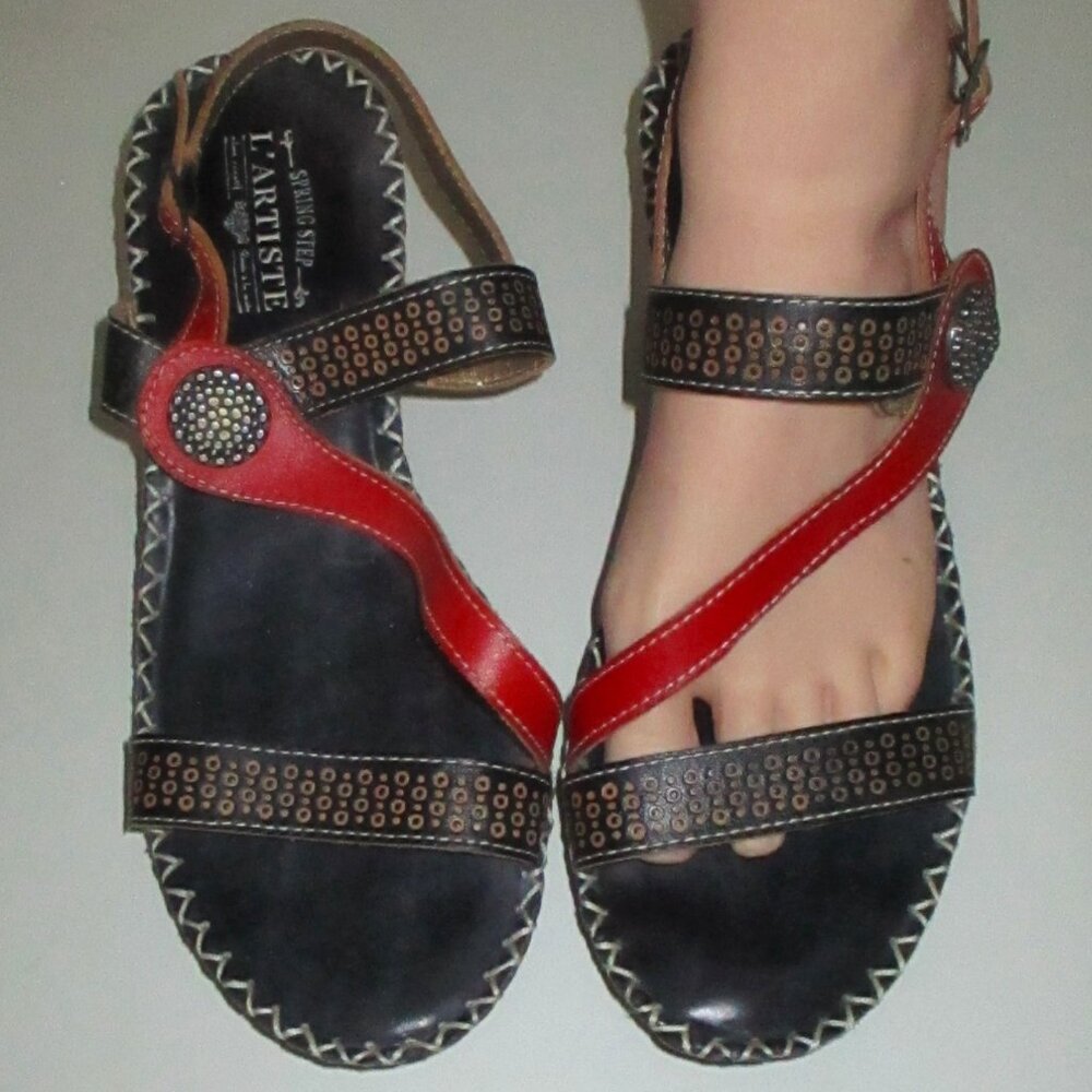 L'Artiste Dreamer-B Womens Red Leather Velcro Strap Slingback Heel Sandal-40 EUR - Picture 4 of 8